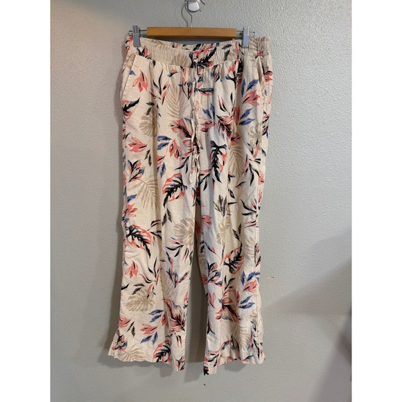 Briggs Pants - Briggs Tropical Print Linen Blend Pull On Pants Womens Lg Floral Vaca Boho